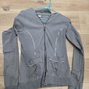 Burberry Gray Zip-Up Hoodie with Subtle Check Trim